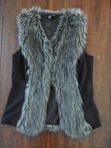 Bisou Bisou Vest Women's Medium Black Gray Faux Fur Mixed Materials Rocker Y2K - Picture 1 of 6