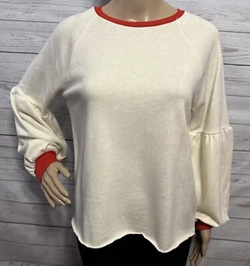 Sudadera Popsugar Mediana Marfil Crema Roja Timbre Manga Globo Lindo Top Único - Imagen 1 de 15