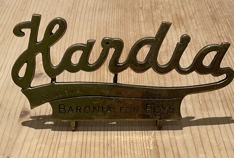 VINTAGE BARONIA FOR BOYS HANDIA BRASS SIGN PLAQUE ADVERTISING SHOP HABERDASHERY Cover
