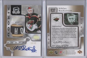 2006 Upper Deck The Cup Gold /32 Niklas Backstrom #137 RPA Rookie Patch Auto RC