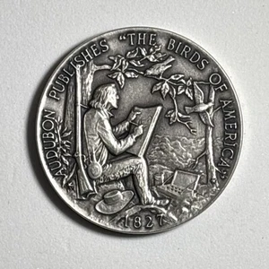 1827 Audubon Publishes The Birds of America Danbury Mint Stlg Silv Medal 40mm - Picture 1 of 3