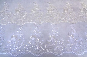 white or ivory floral sequins lace trim bridal sequined tulle lace trimming - Picture 1 of 3