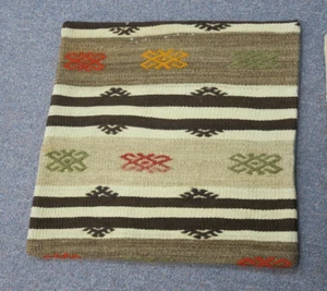 Vintage Rustic Turkish Anatolian Kilim Pillow Cushion Hand Woven Wool 18" x 18" - Picture 1 of 3