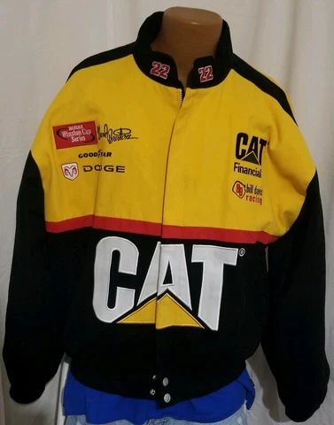 Nascar Bill Davis 22 Ward Burton CAT Financial Mens Racing Bomber Jacket Size XL Cover