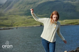 Ladies Supersoft Merino Aran Jacket 3 buttons - Picture 1 of 18