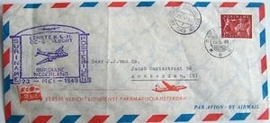 Ned. 1949 - Eerste Vlucht KLM Lijndienst Paramaribo - Amsterdam - Afbeelding 1 van 2