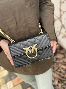 NEW PINKO Love bag mini black leather crossbody gold hardware - Picture 1 of 8