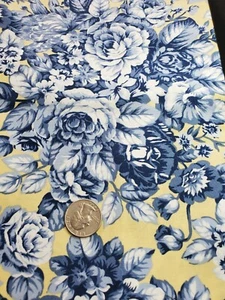 3/4 yds Cambridge Blue Flowers Yellow Background Fabric by Marcus Brothers - Picture 1 of 2