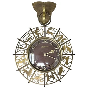 Vtg MCM Atlanta Wall Clock Zodiac Brass 7 Jewel F. Mauthe Germany FOR REPAIR - Picture 1 of 18
