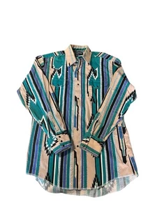 Vintage Wrangler Western Shirt Size 15.5-33 Brushpopper Aztec Geometric 90's - Picture 1 of 4