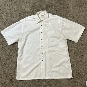 Bamboo Cay Herren Medium elfenbeinfarbenes Hemd bestickt Hawaii Palmblatt Knopfleiste - Bild 1 von 6