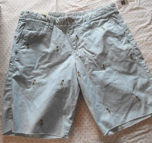 Pantaloncini GAP uomo 33 grigi BLU HAWIIAN HULA GIRL ricamati nuovi con etichette taglio chino - Foto 1 di 7