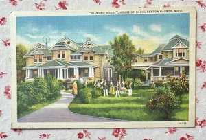 Postal rara de colección 1938 “Diamond House” House of David ~ Benton Harbor, MI - Imagen 1 de 3