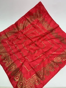 Vintage Hand Rolled Pure Silk 16x16” Scarf Red Gold Geometric Square Japan Made - Picture 1 of 5