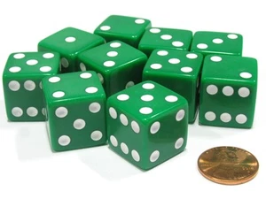 Juego de 10 dados grandes cuadrados opacos de seis caras 19 mm D6 - verdes con pepitas blancas - Imagen 1 de 1