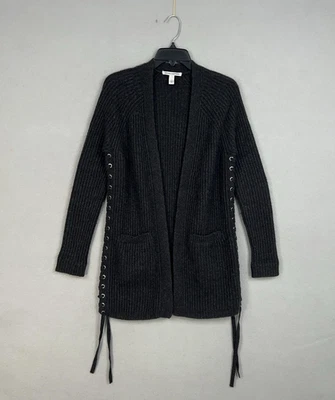 Cárdigan suéter otoño cachemir para mujer XS gris acanalado abierto con cordones laterales tejido Foto 1 de 4