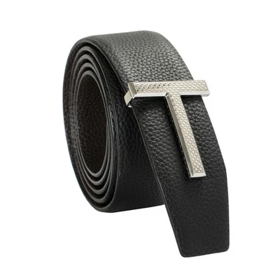 Tom Ford 双面皮革银色金属 T 形扣装饰皮带 US 32 IT 80 — 第 1/4 张图片