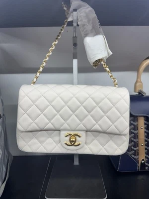 Authentic Chanel Single Flap Bag Medium, White Caviar w/Gold Hardware - Image 1 of 4