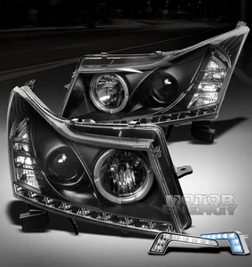 11-14 CHEVY CRUZE HALO LED BLACK PROJECTOR HEAD LIGHT+BLUE DRL SIGNAL LEFT+RIGHT - Bild 1 von 4