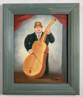Vintage Original Oil Painting Thick Fat Man Portrait After Botero Signed R. Vega - Image 1 of 4
