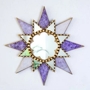 Purple sunburst Wall Mirror 17.7", Peruvian Accent golden Mirror Wall decorative - Picture 1 of 5