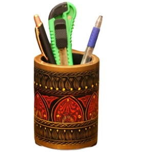 Wooden Office Home Pen Pot Ruler Pencil Holder Storage Desk Stationery Organiser - Picture 1 of 5