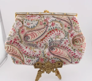 Vintage Bags by Josef hand beaded clutch bag France multicolor seed bead paisley - Picture 1 of 11