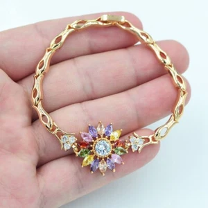 18K Yellow Gold Filled Women Multicolour Topaz Blossom Sunflower Charm Bracelet - Picture 1 of 4