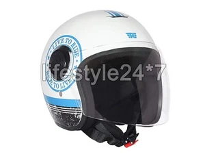 ROYAL ENFIELD COPTER CROSS PATTERN OPEN FACE HELMET WHITE & BLUE - Picture 1 of 8