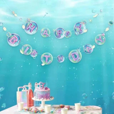 Little Mermaid Happy Birthday Banner Under The Sea Theme Party Decorations - Image 1 of 4