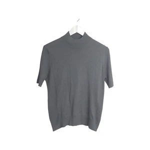 Basler Wool Silk Knit Top Size GB 16 Solid Grey Short Sleeve Mock Neck - Picture 1 of 9
