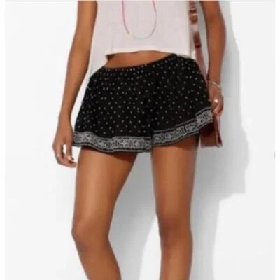 Ecote Starry Night Swing Short S Black Emboidered Pull On Elastic Waist Boho  - Image 1 of 4