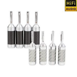 4PCS Hi-end Banana Plug Jack Carbon Fiber Rhodium Plated Speaker Cable Connector - Picture 1 of 14