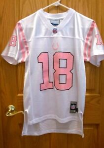 Indiana Colts Jersey Girls L #18 Manning Pink White Reebok Mesh 