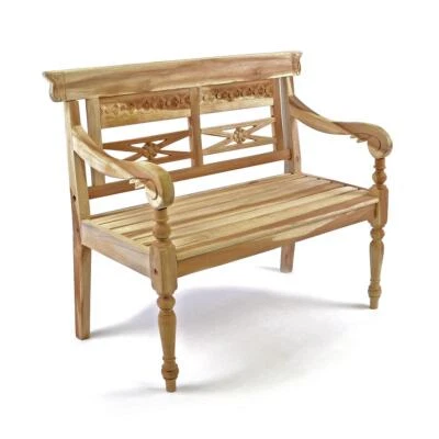 DIVERO 2-Sitzer Kinderbank Gartenbank antik hochwertig Teak Holz natur 80cm - Bild 1 von 4