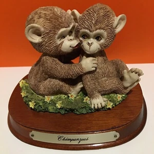 CHUMMY CHIMPANZEES Figurine Endangered Young'uns Sculpture Morehead Wood Base - Picture 1 of 12