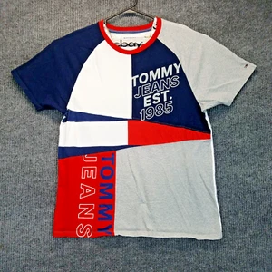 Tommy Jeans Shirt Mens Large Red White Blue Short Sleeve T-Shirt Crew Colorblock - Picture 1 of 15
