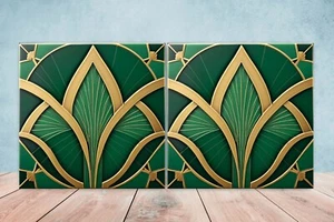 Art Deco Design Keramikfliesen - 2er Set Art Deco Wanddeko Fliesen, Art Deco Fliese - Bild 1 von 3