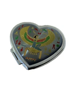 Vintage Style Egyptian Green Silver Heart Shaped Pocket Mirror from Egypt - Picture 1 of 3