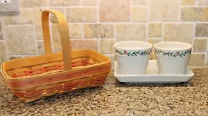 Longaberger Mothers Day LEFTY Basket & Early Blossoms Pottery Flower Pots & Tray - Picture 1 of 8