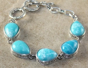 Silber Vintage Stil Himmelblau Jaspis Träne Armband - Bild 1 von 1