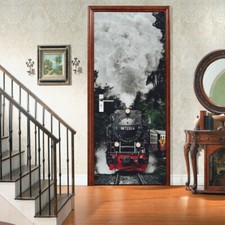 3D Wall Art Retro Steam Train Door Sticker PVC Decal Self-adhesive Wrap Murals