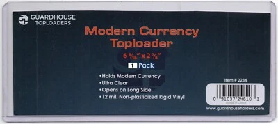 1 - GUARDHOUSE MODERN CURRENCY RIGID TOPLOADER 2 7/8" x 6 7/8" - 12 mil