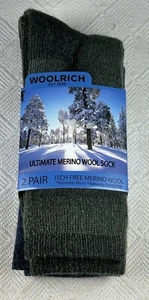 NUEVO Hombres Mujeres 2PK Woolrich Sin Aroma Crew Calcetines Verde Denim Talla LG Mezcla Merino - Imagen 1 de 7