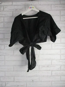 Country Road womens wrap top blouse black 100% linen 6 short sleeve - Picture 1 of 10