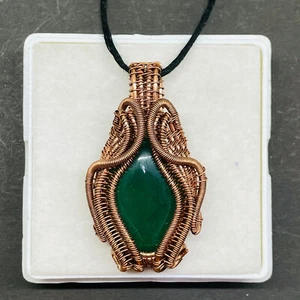 Natural Green Onyx Wire Wrapped Pendant Handcrafted Copper Ethnic Gift 2.05" - Picture 1 of 10