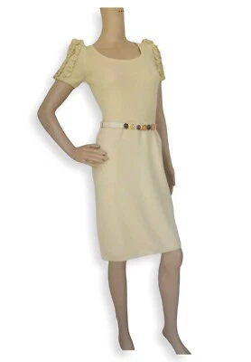 St. John Saks Vintage 80's Beige Ruffle Sleeves Santana Knit Sheath Dress S - Image 1 of 4