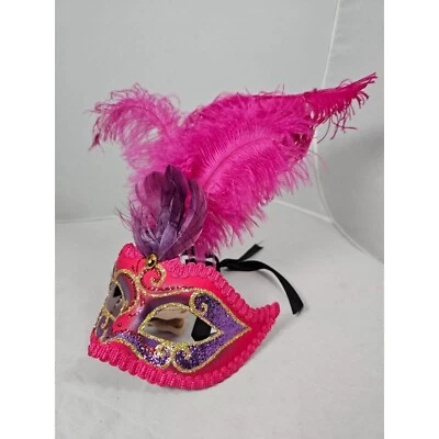 Masquerade Mask Pink Feather Purple Handmade Italy La Maschera Del Galeone NWT - Image 1 of 4