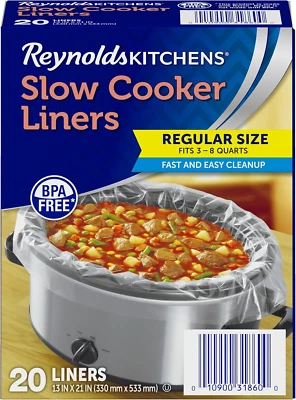 BRANDED Reynolds Kitchens Slow Cooker Liners Regular Fits 3-8 Quarts 20 Count