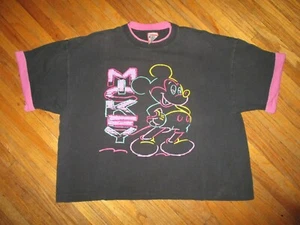 vtg 1980s 90s DISNEY WORLD MICKEY MOUSE CROP TOP Purple Ringer Neon DayGlo OSFA - Picture 1 of 5